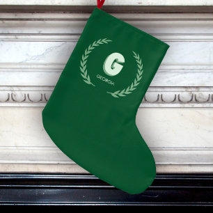 Grüner Lorbeerkranz Buchstabe G Monogramm Großer Weihnachtsstrumpf