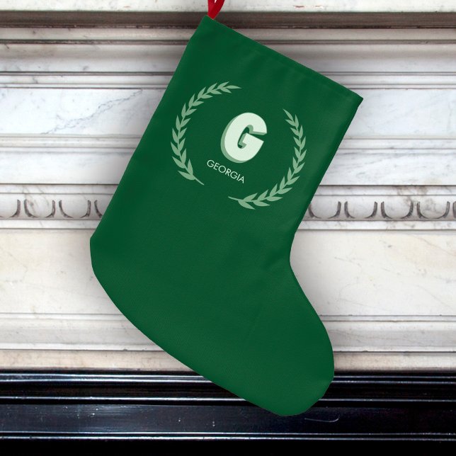 Grüner Lorbeerkranz Buchstabe G Monogramm  Großer Weihnachtsstrumpf (Von Creator hochgeladen)