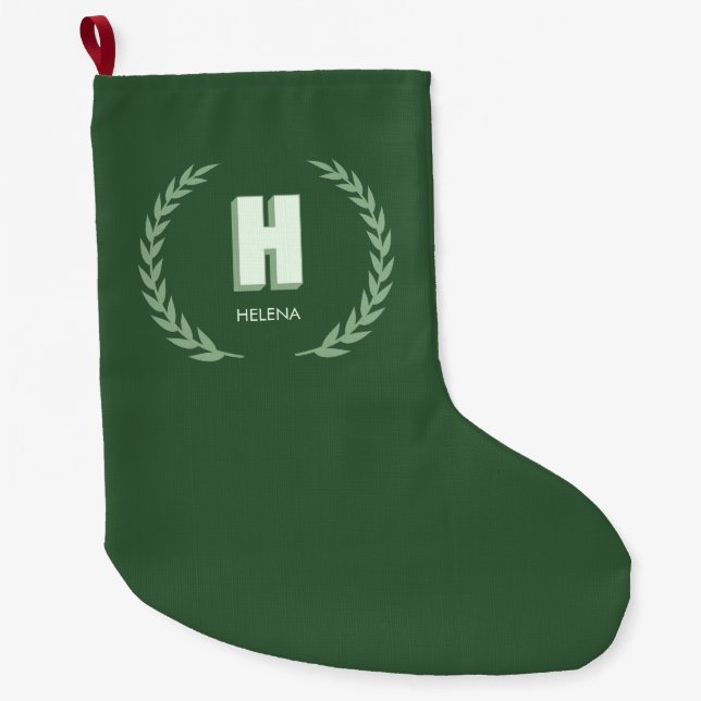 Grüner Lorbeerkranz Buchstabe H Monogramm  Großer Weihnachtsstrumpf (Vorderseite)