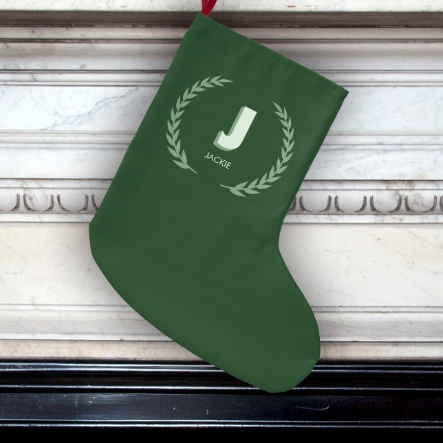 Grüner Lorbeerkranz Buchstabe J Monogramm  Großer Weihnachtsstrumpf (Von Creator hochgeladen)