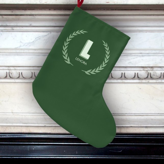 Grüner Lorbeerkranz Buchstabe L Monogramm  Großer Weihnachtsstrumpf (Von Creator hochgeladen)