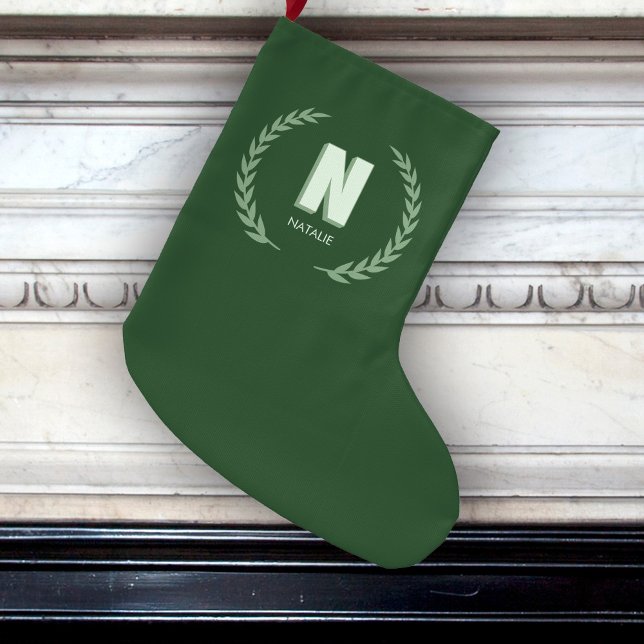Grüner Lorbeerkranz Buchstabe N Monogramm  Großer Weihnachtsstrumpf (Von Creator hochgeladen)