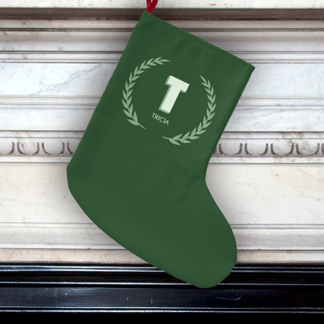 Grüner Lorbeerkranz Buchstabe T Monogramm  Großer Weihnachtsstrumpf (Von Creator hochgeladen)