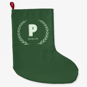 Grüner Lorbeerkranz-Letter P-Monogramm Großer Weihnachtsstrumpf