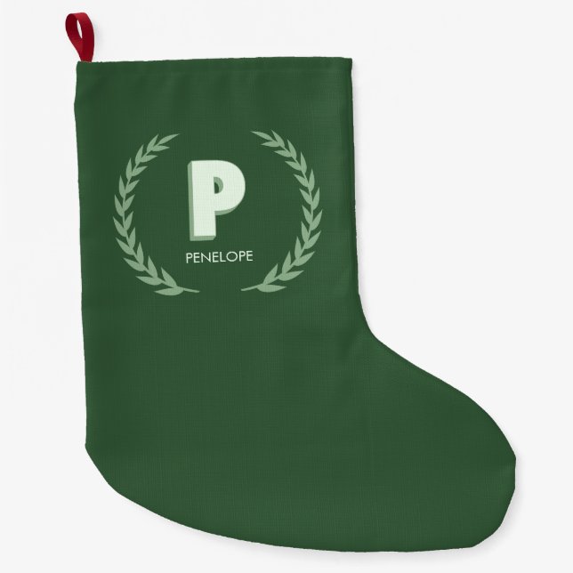 Grüner Lorbeerkranz-Letter P-Monogramm  Großer Weihnachtsstrumpf (Vorderseite)