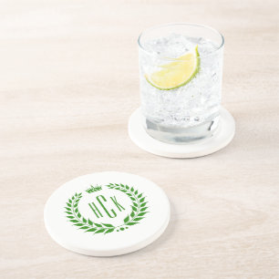 Grüner Lorbeerkranz mit individuellem Monogramm Getränkeuntersetzer