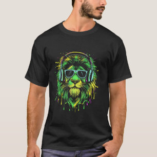 grüner Löwe DJ mit Kopfhörern und Sonnenbrille, Ki T-Shirt