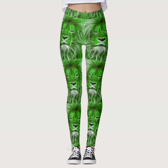 Grüner Löwe-Kopf-Druck Leggings (Vorderseite)