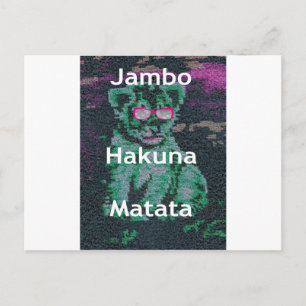Grüner Löwe mit rosa Brille "Hakuna Matata" Kunst Postkarte