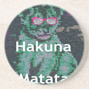 Grüner Löwe mit rosa Brille "Hakuna Matata" Kunst Sandstein Untersetzer