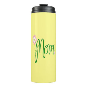 Grüner Mama-Text mit Blume auf gelb Thermosbecher