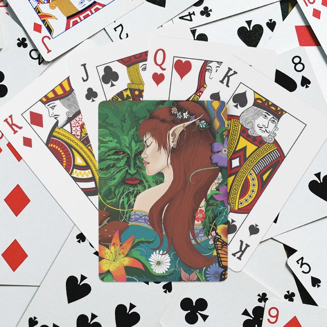 Grüner Mann Elf Fantasy Florale Illustration Spielkarten (Von Creator hochgeladen)