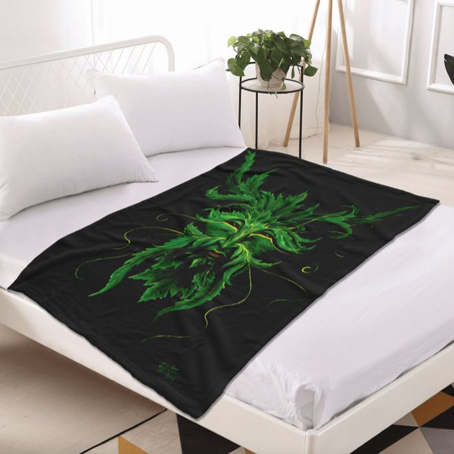 Grüner Mann Fae Blätter Schwarz Fleecedecke (Von Creator hochgeladen)