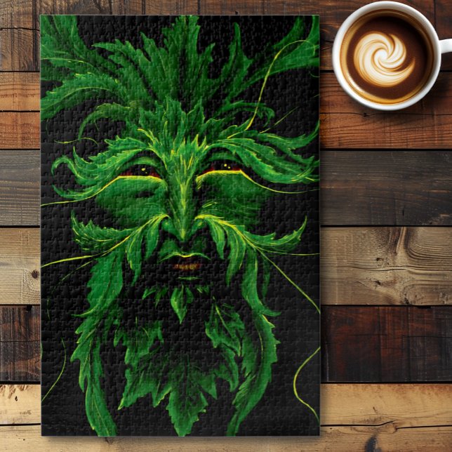 Grüner Mann Fae Blätter Schwarz Puzzle (Von Creator hochgeladen)