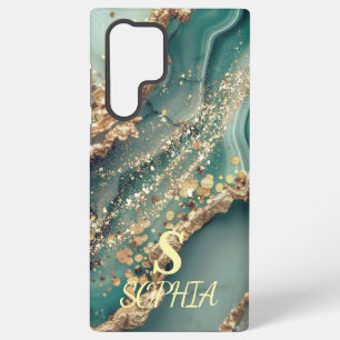 Grüner Marmor Chic Gold Glitter Monogramm Samsung Galaxy Hülle