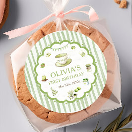 Grüner Matcha-Streifen-Geburtstagsaufkleber Runder Aufkleber