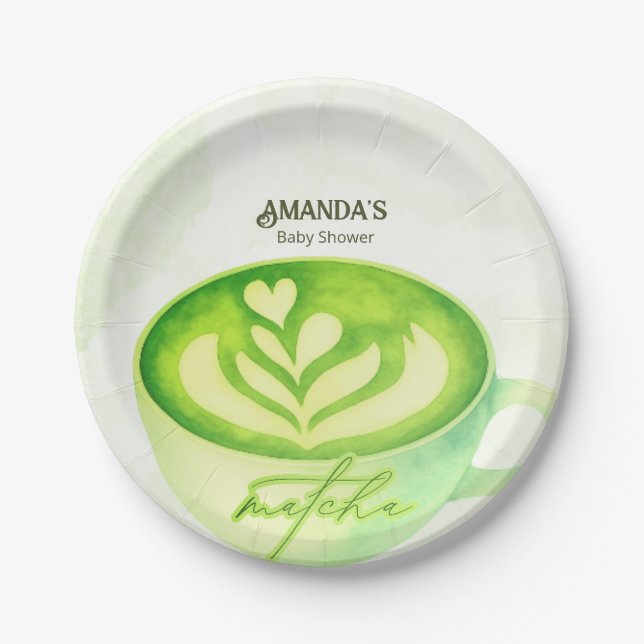 Grüner Matcha-Tasse Baby Shower Pappteller (Vorderseite)