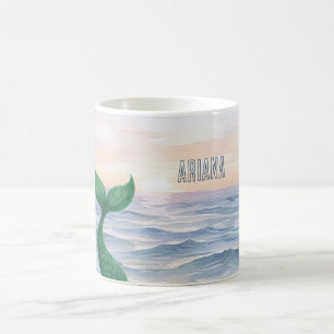 Grüner Meerjungfrauenschwanz Ozean Sonnenuntergang Kaffeetasse
