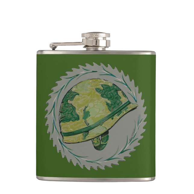 Grüner Militärhelm Flachmann (Vorderseite)