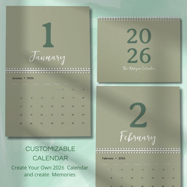 Grüner Minimalistischer Sauberer Moderner Design-K Kalender (Von Creator hochgeladen)