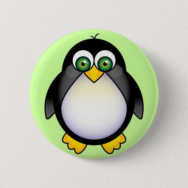 Grüner mit Augen Penguin-Cartoon Button (Vorderseite)
