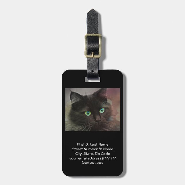 Grüner mit Augen schwarze Katzen-Taschen-Umbau Gepäckanhänger (Vorderseite vertikal)