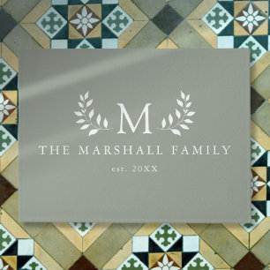 Grüner moderner eleganter floraler Monogramm-Famil Fußmatte