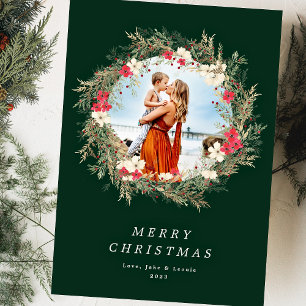grüner moderner Kranz ein Foto frohe Weihnachten