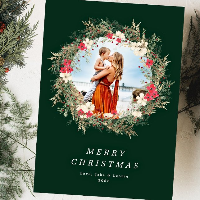 grüner, moderner Kranz ein Foto frohe Weihnachten (Von Creator hochgeladen)
