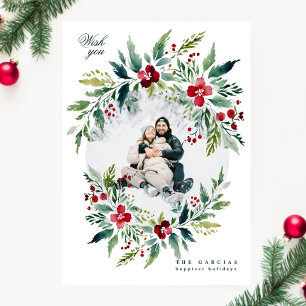 grüner, moderner Kranz ein Foto frohe Weihnachten