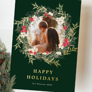 grüner moderner Kranz ein Foto frohe Weihnachten G Folien Feiertagskarte