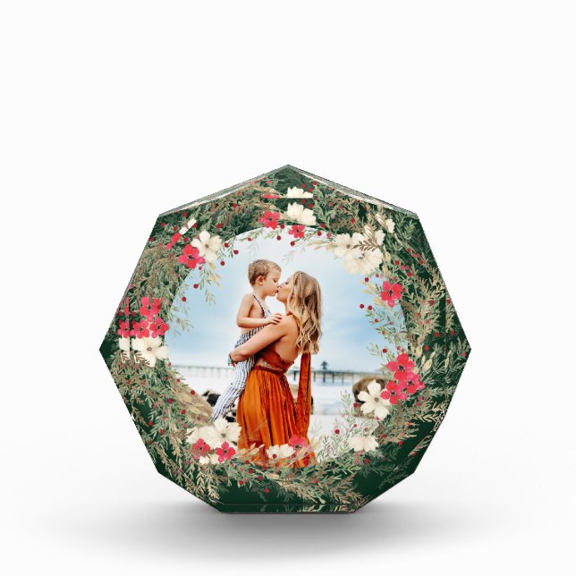 grüner, moderner Kranz frohe Weihnachten Fotoblock (Vorderseite)