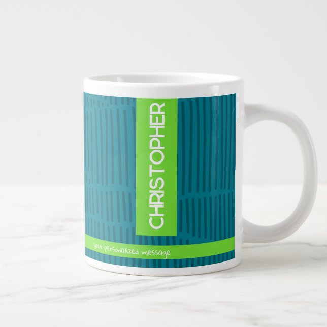 Grüner moderner Personalisierter Name Jumbo-Tasse (Rechts)
