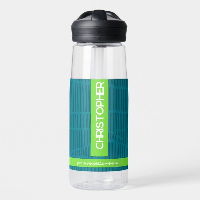 Grüner moderner Personalisierter Name Trinkflasche (Vorne)