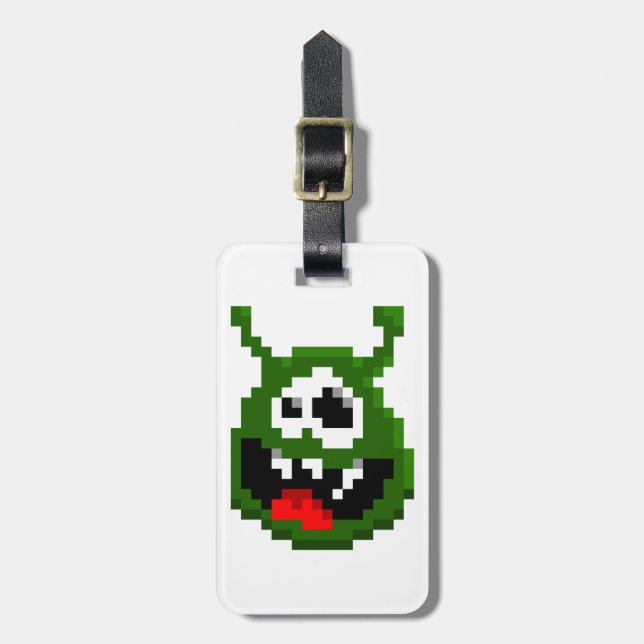 Grüner Monster - Pixel Art Gepäckanhänger (Vorderseite vertikal)