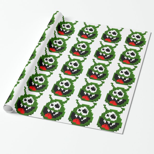 Grüner Monster - Pixel Art Geschenkpapier (Ungerollt)