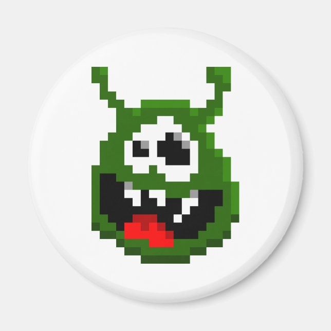 Grüner Monster - Pixel Art Magnet (Vorne)