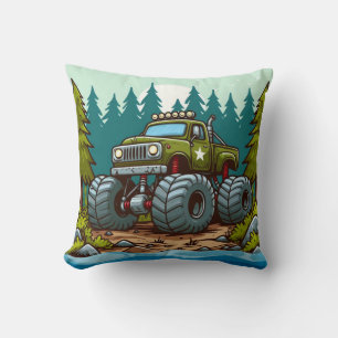 Grüner Monster-Truck im Wald Kissen