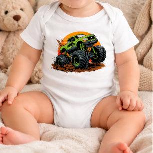 Grüner Monster-Truck-Offroad-Rennillustration Baby Strampler