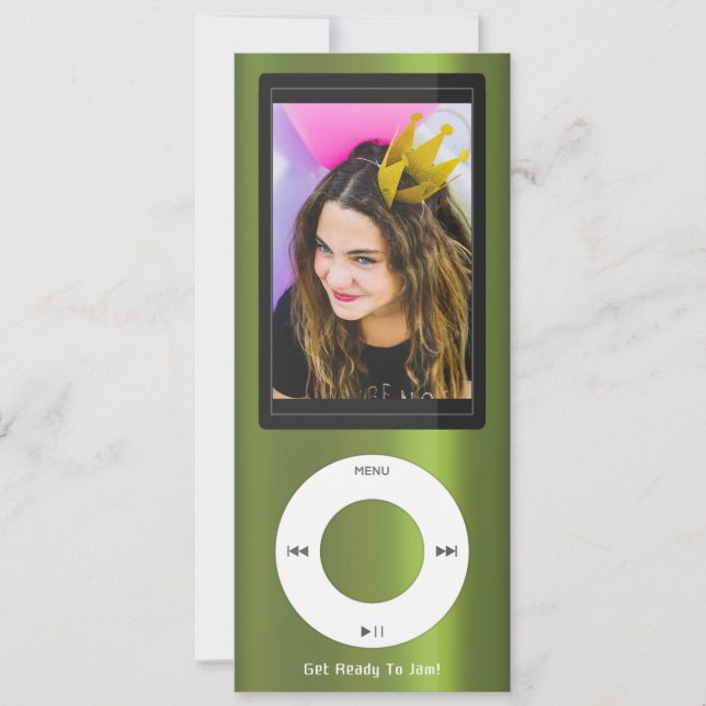 Grüner MP3-Musikplayer Geburtstag Einladung (Vorderseite)