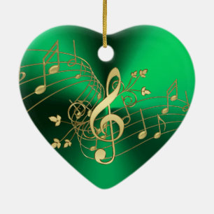 Grüner Musiknoten und Clef-Weihnachtsverzierung Keramikornament