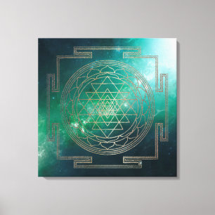Grüner Nebel Sri Yantra - überzogene Canvas Leinwanddruck