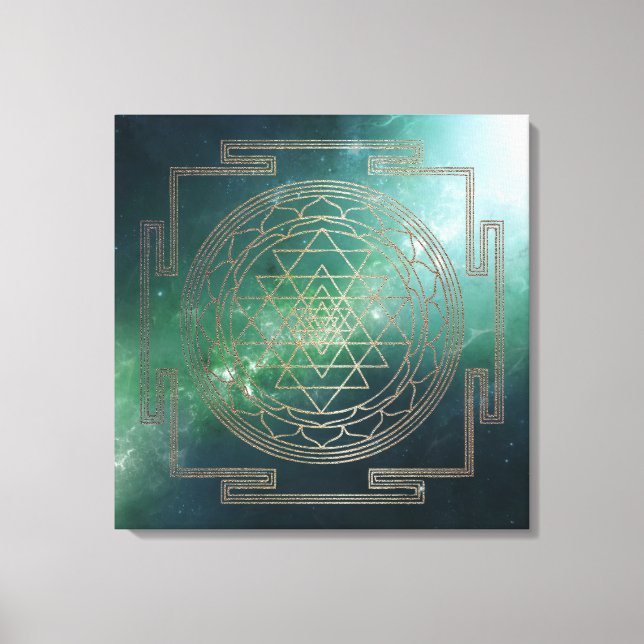 Grüner Nebel Sri Yantra - überzogene Canvas Leinwanddruck (Vorderseite)