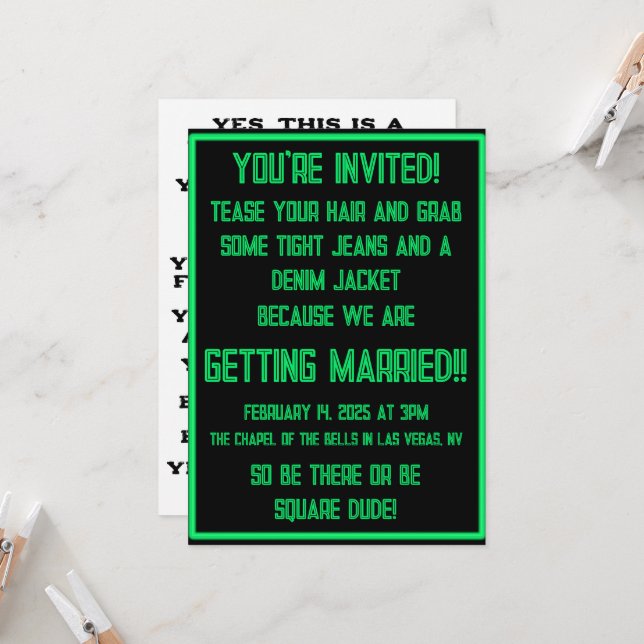 Grüner Neon schwarz Einladung (Vorderseite/Rückseite Beispiel)