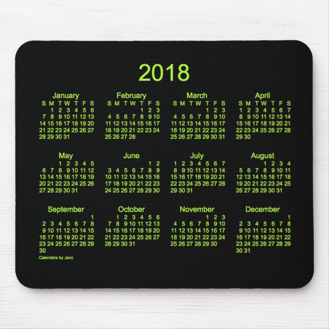 Grüner Neonkalender 2018 durch Janz Mausunterlage Mousepad (Vorne)