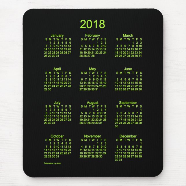 Grüner Neonkalender 2018 durch Janz Mausunterlage Mousepad (Vorne)