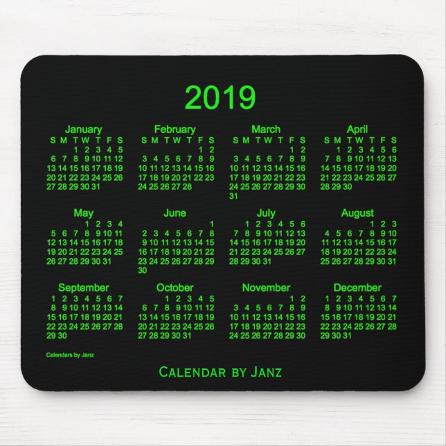 Grüner Neonkalender 2019 durch Janz Mousepad (Vorne)