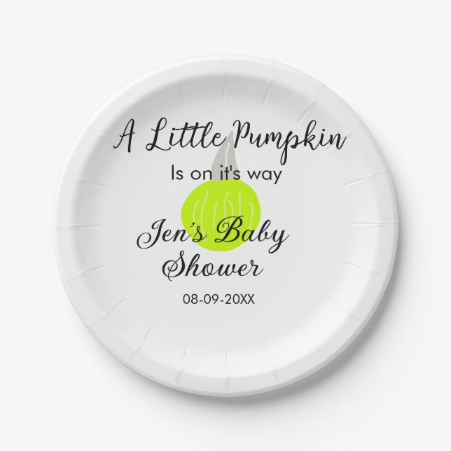 Grüner Neonkürbis kleiner Kürbis ist auf dem Weg Pappteller (Vorderseite)