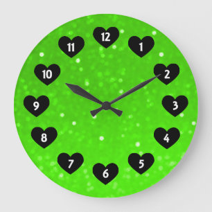 Grüner Neonschimmer mit Herz-Wanduhr Große Wanduhr