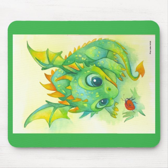 Grüner Neugieriger Drache-Mauspad Mousepad (Vorne)
